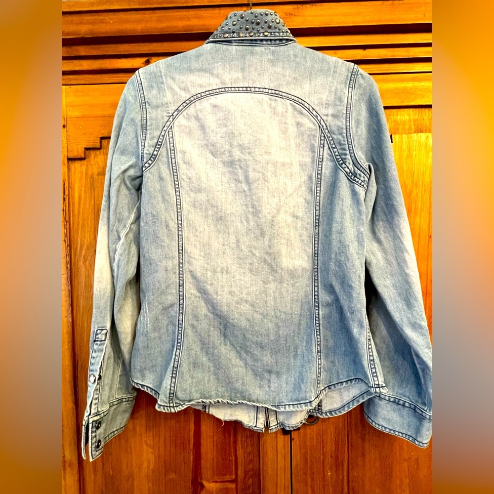 Women's Harley Davidson Distressed Studded Snapper Denim Shirt - Picture 3 of 8